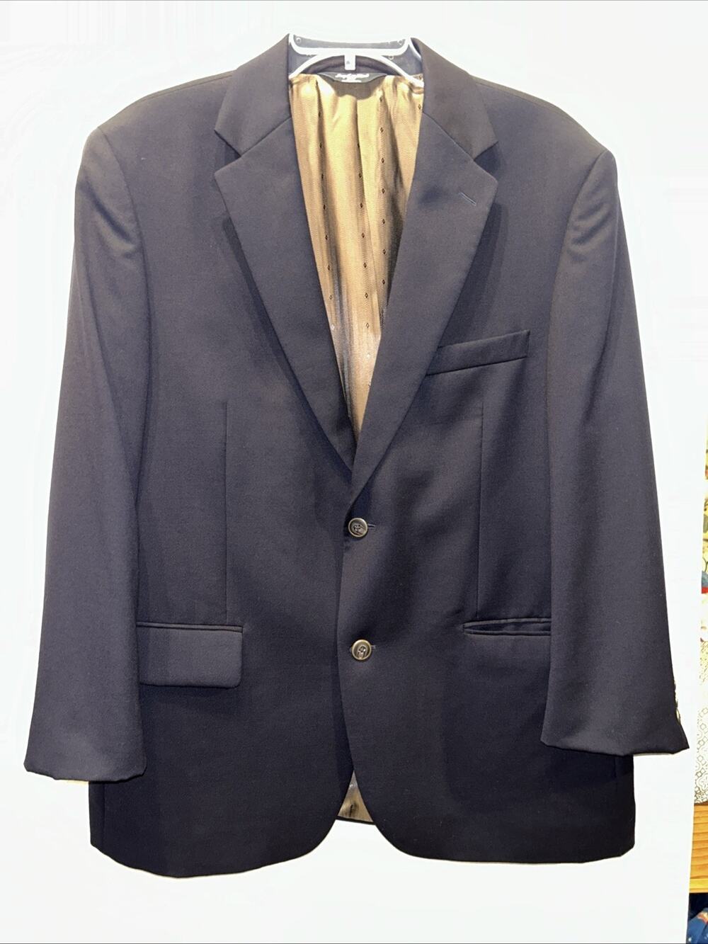Joseph & Feiss Gold Wool Men's Navy Blue Blazer Size 42 Short Career Business